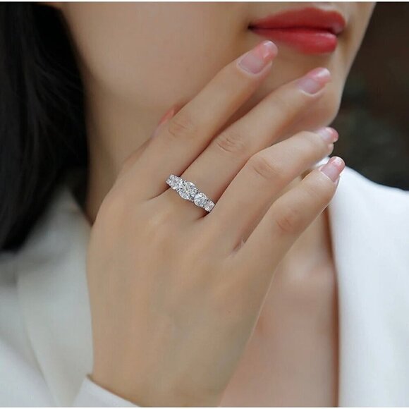 NWT Engagement Ring Sz.7 18K Over 925 Silver Five-Stone Trellis Setting - Picture 2 of 15